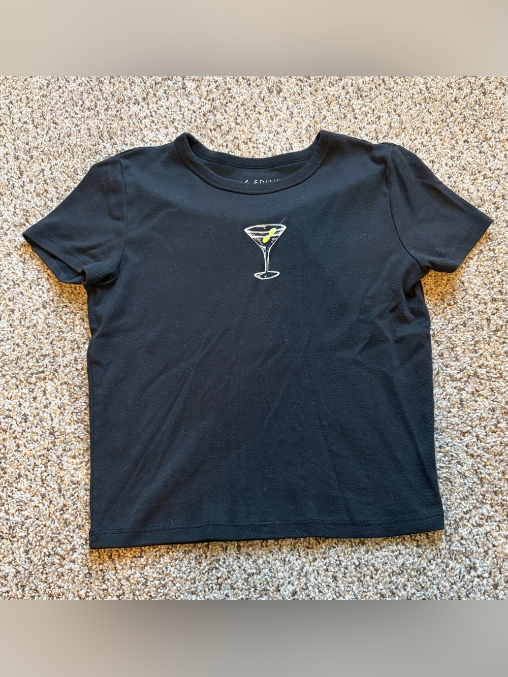 Kids Black Tee with Martini Glass Graphic
